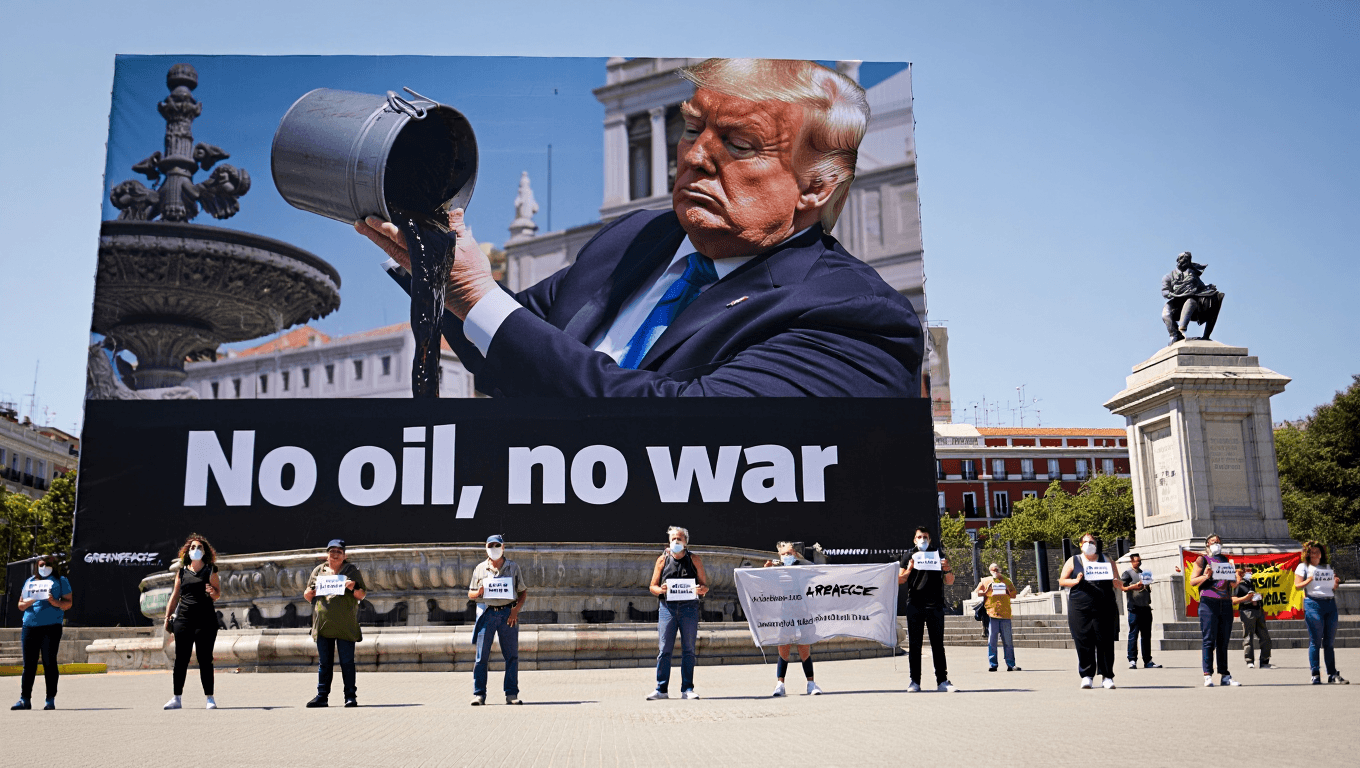 Greenpeace hace a Trump 'vomitar petróleo' en las fuentes de Colón