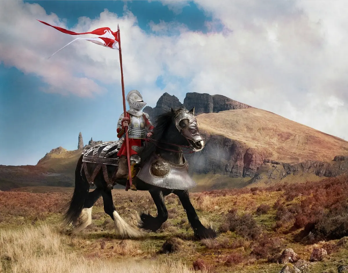 Personaje guerrero medieval en armadura de fantasía